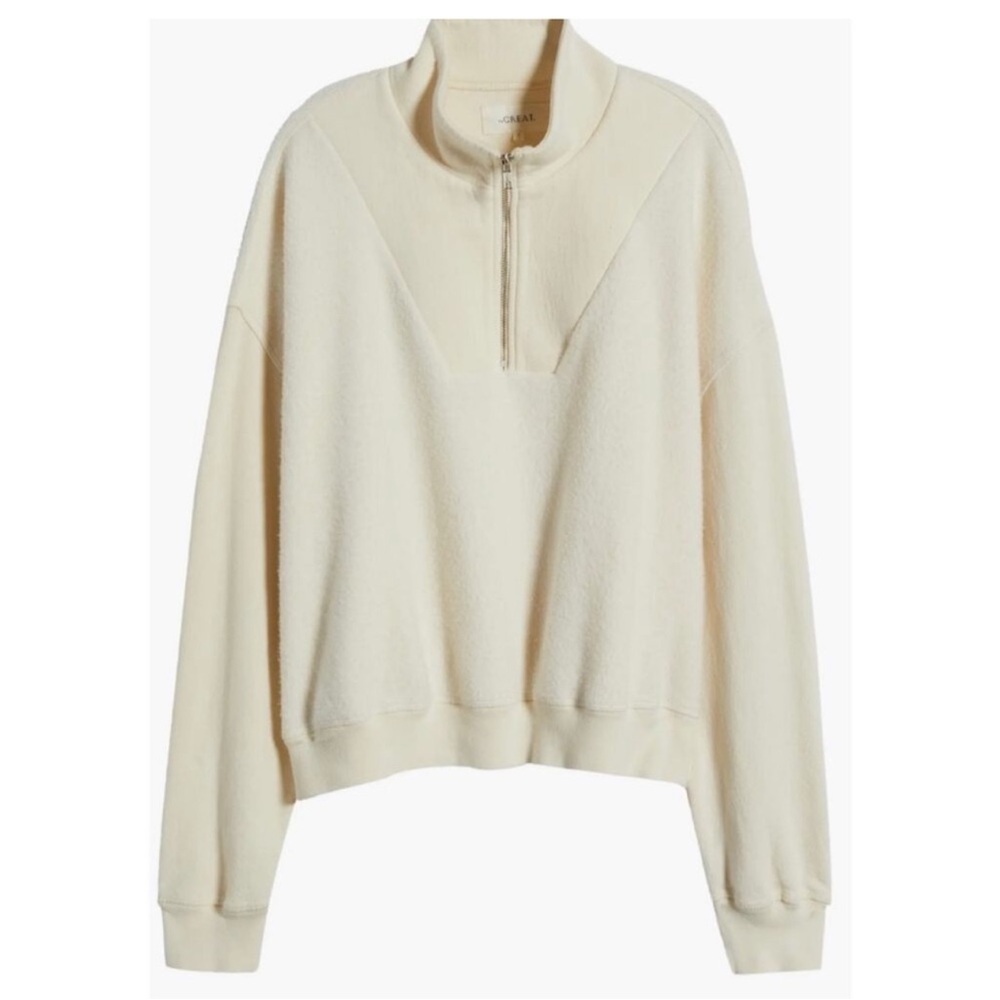 NEW THE GREAT. The slouch mixed media half-zip pullover washed white ivory sz 1 - Picture 2 of 9